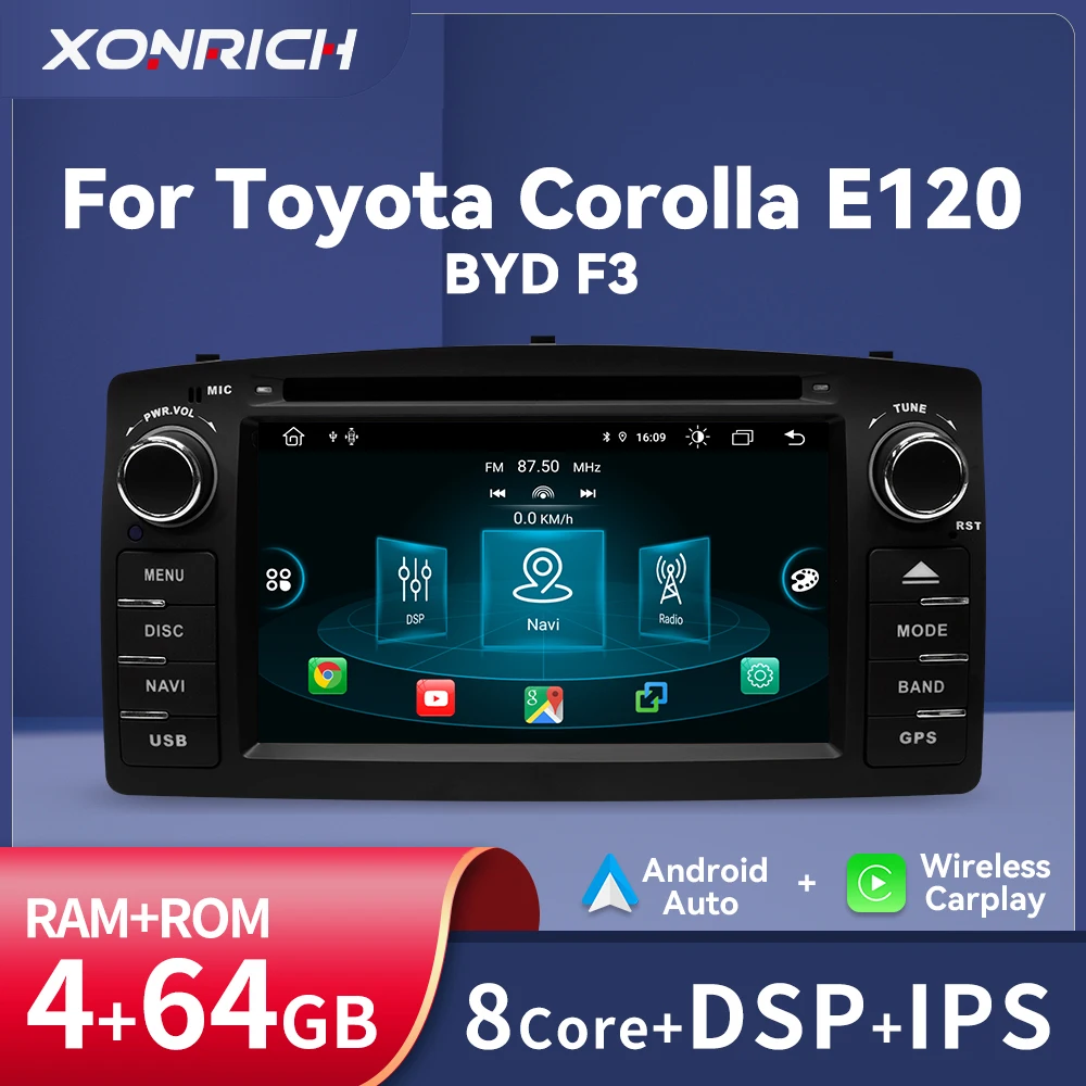 2Din Carplay Android 14 Car DVD Player For Toyota Corolla E120 BYD F3 4GB 64GB Multimedia 8Core Stereo GPS Auto Radio Navigation