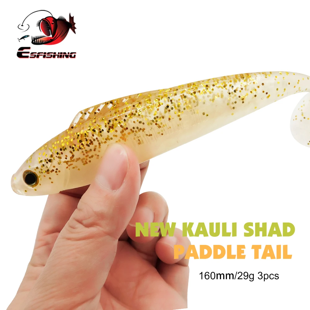 

ESFISHING Большая мягкая пластиковая силиконовая приманка, новая Kauli мм 29 г, свимбейт, воблер с запахом окуня и солью, приманка для рыбной ловли щуки