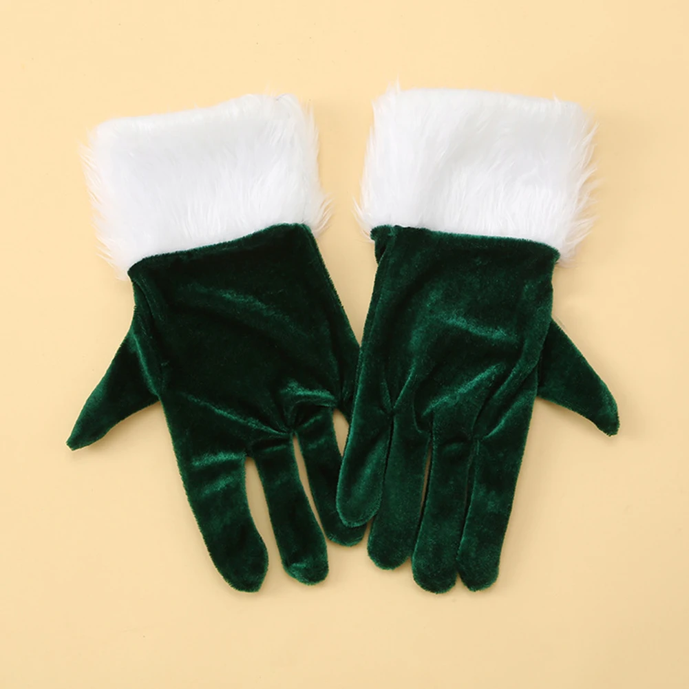 Santa Gloves White Plush Short Full Finger Christmas Festive Accessories Mittens For Christmas Parties Weddings Holiday