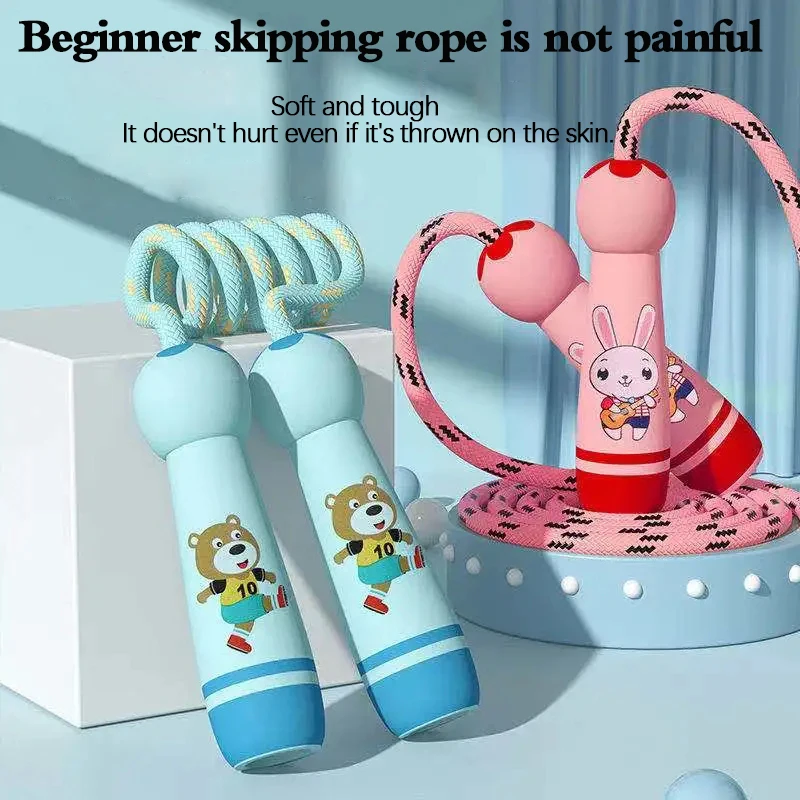 Children's Sports Adjustable Cotton Rope  Ropes Sport Fitness Lovely Cartoon Skipping Natural Wooden Handle Fillet Design