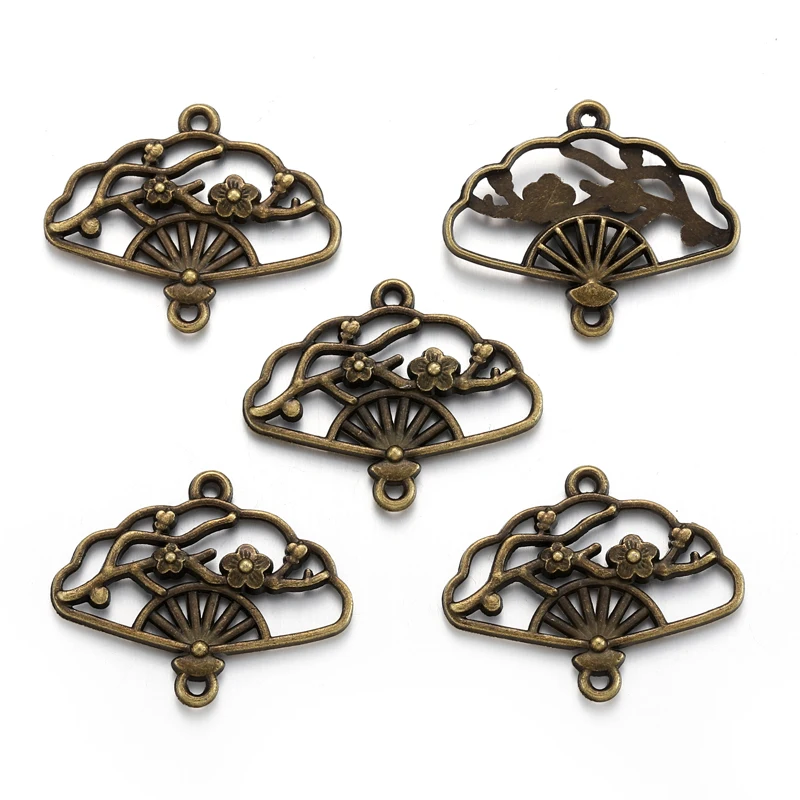 10pcs Double hole fan Charms For Bracelets Necklace Keychain Connector DIY Handmade Jewelry Making accessories 20*24mm J495