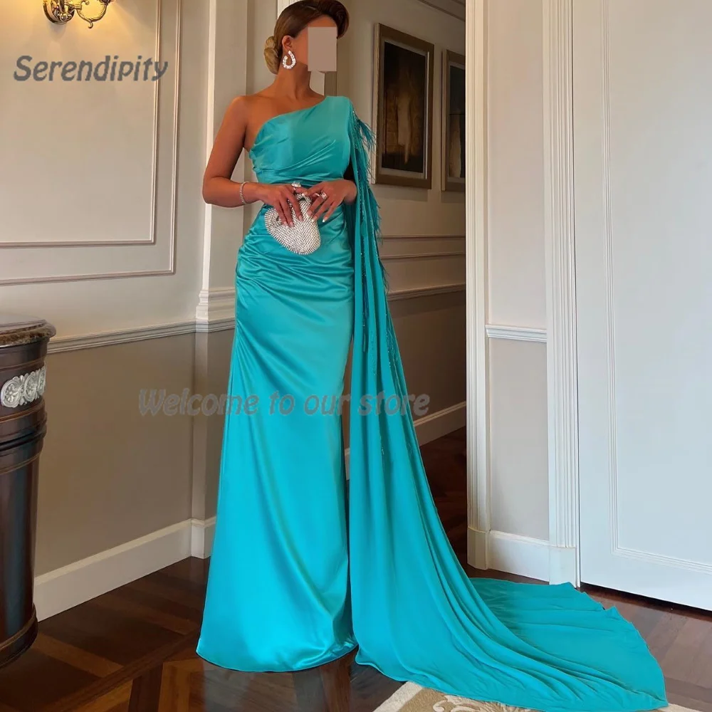 

Serendipity Long فساتين السهرة Evening Dress Floor-Length Trumpet One-Shoulder Elegant Feathers Cocktail Prom Gown For Women