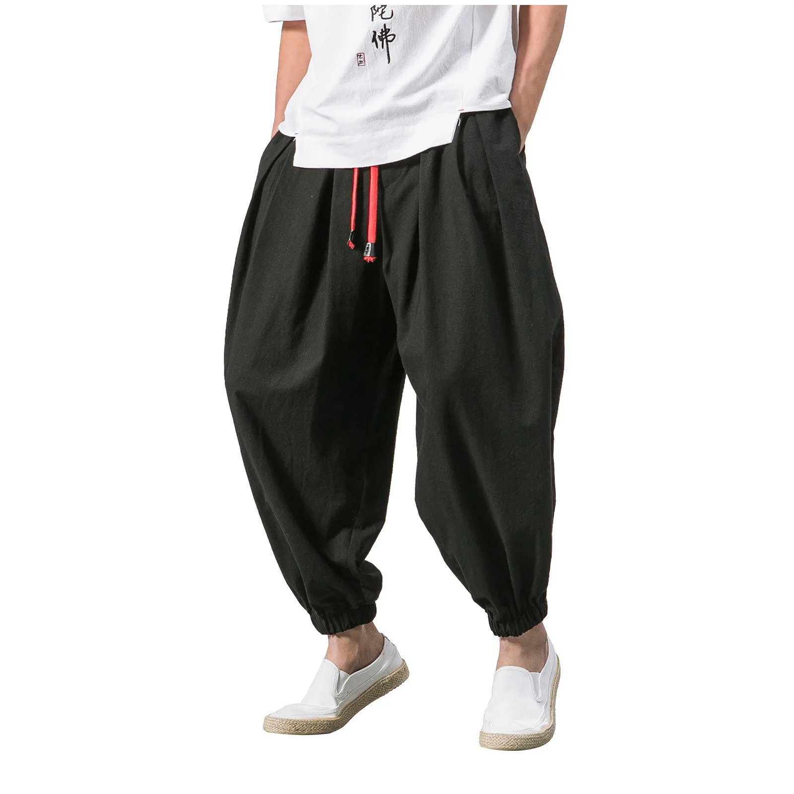 

2024 New Fashion Drawstring Harem Pants Men’S Baggy Jogging Pants Japanese Men Crotch Wide Leg Pants Male Casual Loose Trousers