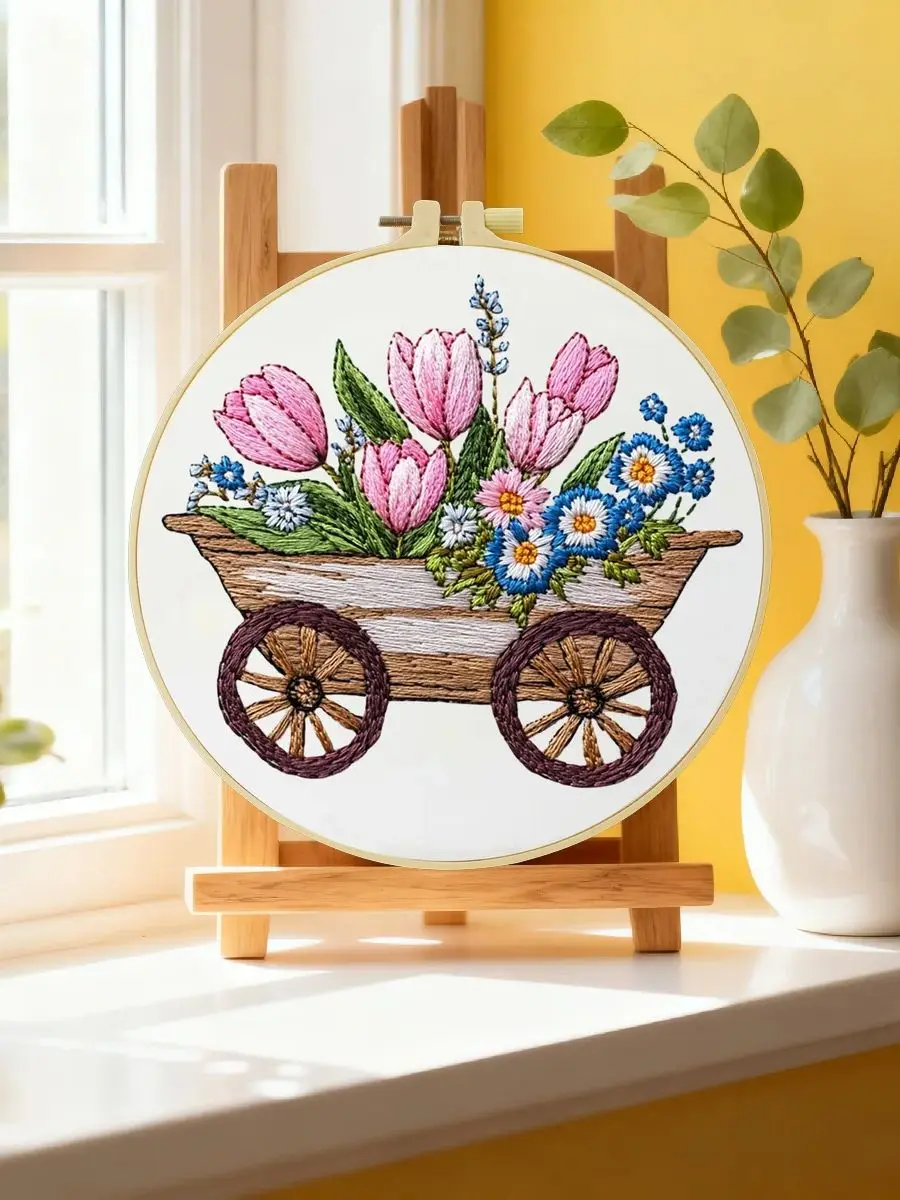 1 Stück 20X20CM/15X15CM 7,87/6,3 Zoll Blumen-Stickerei-Starter-Kit DIY-Kit DIY-Stickerei-Set Handarbeiten Malerei Nadelkunst – Detail 6