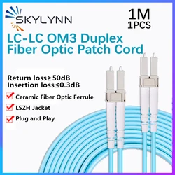 1M LC-LC UPC Duplex 3.0mm OM3 Fiber Optic Patch Cord, Aqua LSZH Jacket Suitable for Server Room Factory Customized 1PCS