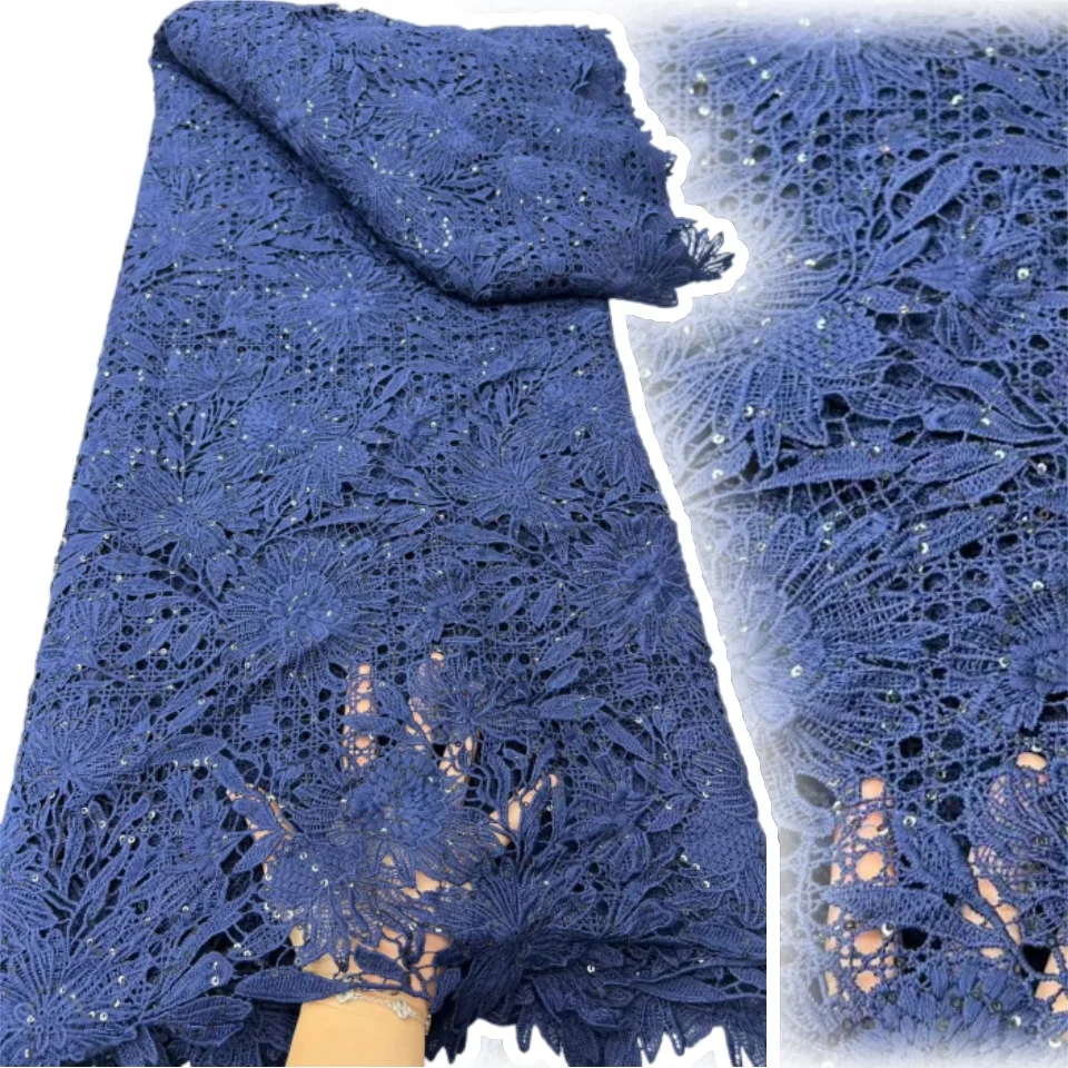 

Latest African Guipure Stone Lace Fabric 2026 Swiss Nigerian Lace Cord Embroidered Lace Fabric Suitable for Party Dresses 2863