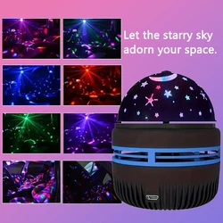 LED Starry Sky Light wielofunkcyjny USB 5V obrotowa kryształowa magiczna kula do sypialni nocna atmosfera obrotowa lampa projektora