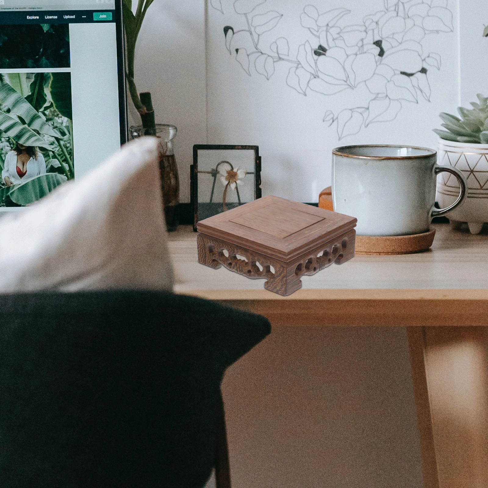 

Solid Wood Incense Burner Base Vintage Home Decor Square Stands Planter Holder Flower Pot Wood Base Wooden Display Retro Style