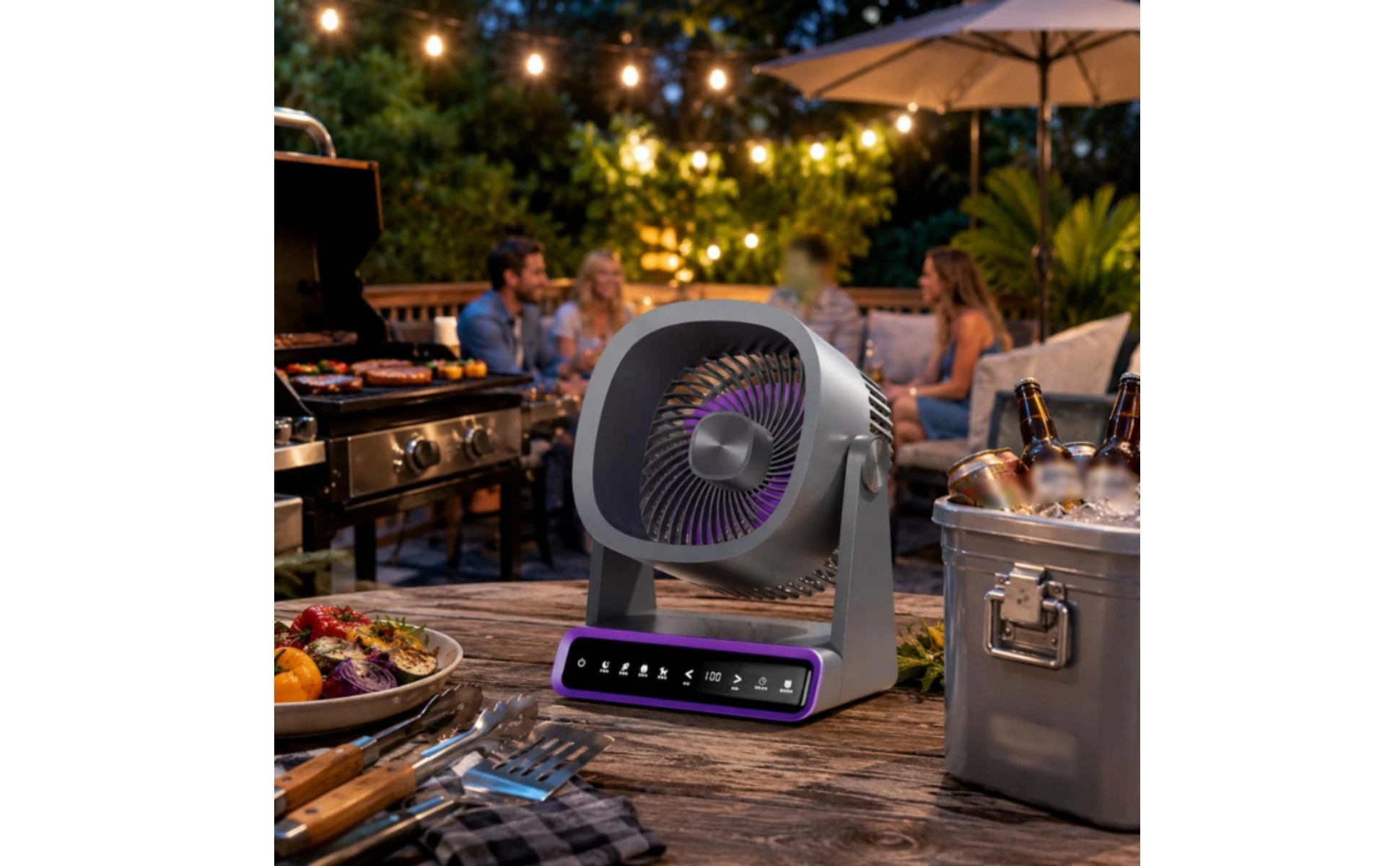 Rechargeable Tabletop Fan Solar Powered Smart Digital Fan Home Cooling Wireless Charging Compact for Outdoor, Camping
