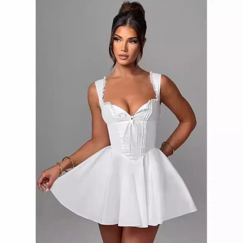 Vestido de verano para mujer, línea A, Sexy, sin mangas, para noche, graduación, fiesta de cumpleaños, Mini Vestido corto ajustado, trajes sexys para mujer 2025