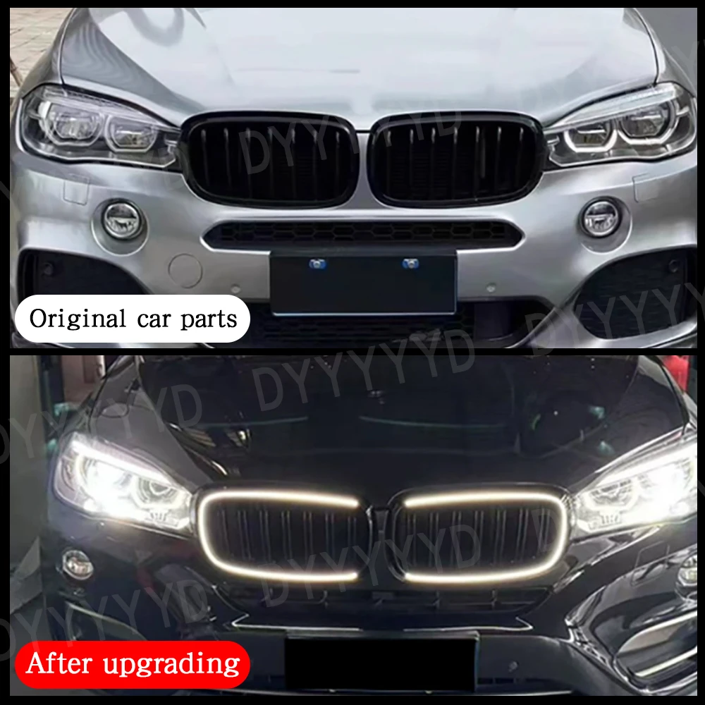 Image 4: Grille LED noire brillante pour BMW X5 X6 M F15 F16 F85 F86 XDrive 30i 35d 40i M50i 2014-2018, compatible avec ABS.