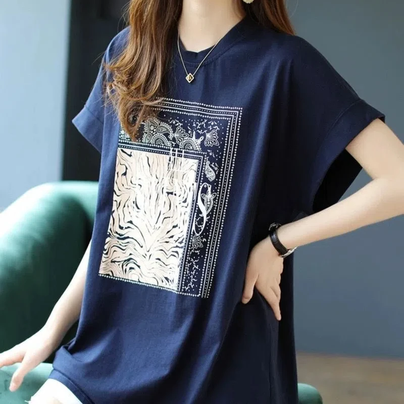 Korean Fashion Summer New Pure Cotton Women\'s O-Neck Printing Letter Simplicity Trend Versatile Loose Short Sleeve T-Shirts Tops