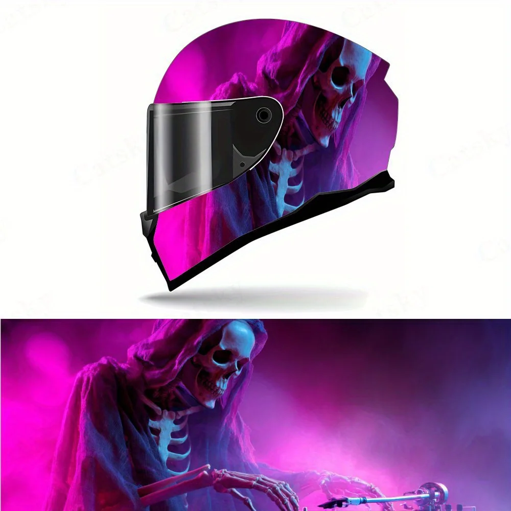 

Artistic Purple DJ Grim Reaper PVC Motorcycle Helmet Vinyl Wrap, Self-Adhesive Waterproof Sticker, Anti-Scratch Decorative Film