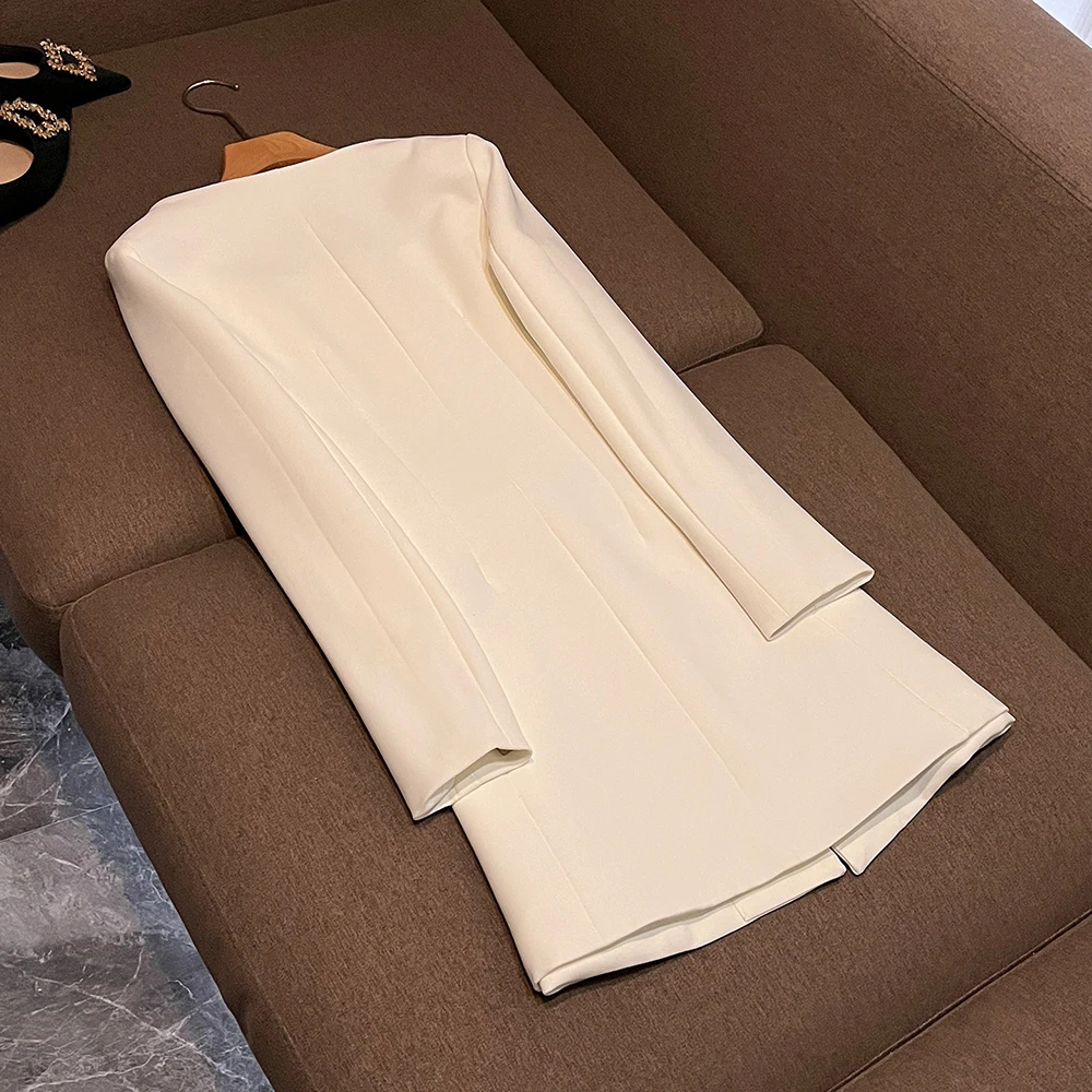 TWOTWINSTYLE Slimming Elegant Solid Short Dresses For Women Square Collar Long Sleeve High Waist Sweet Dress Female KDR555579