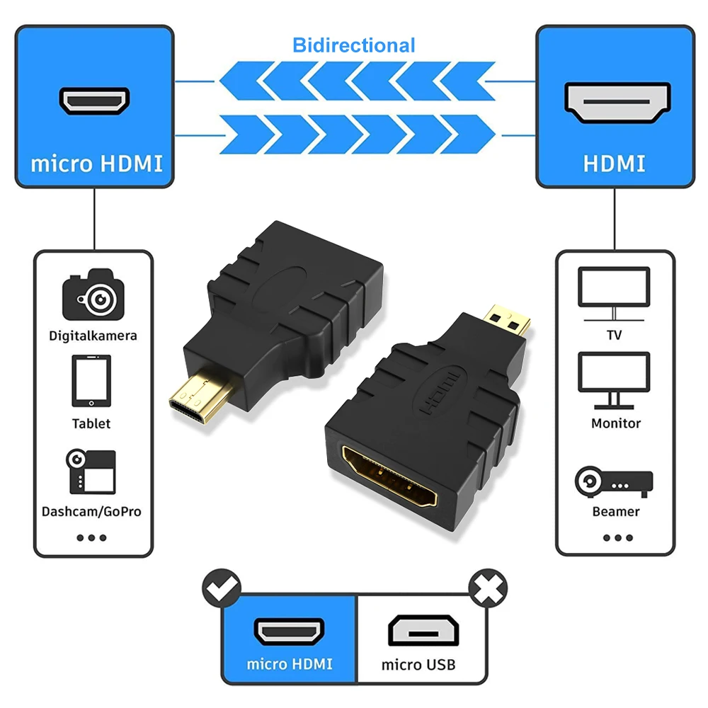 Zoguo micro hdm para hdmi adaptador hdmi fêmea para micro hdmi macho conector extensor 4k hdmi adaptador para câmera digital hdtv