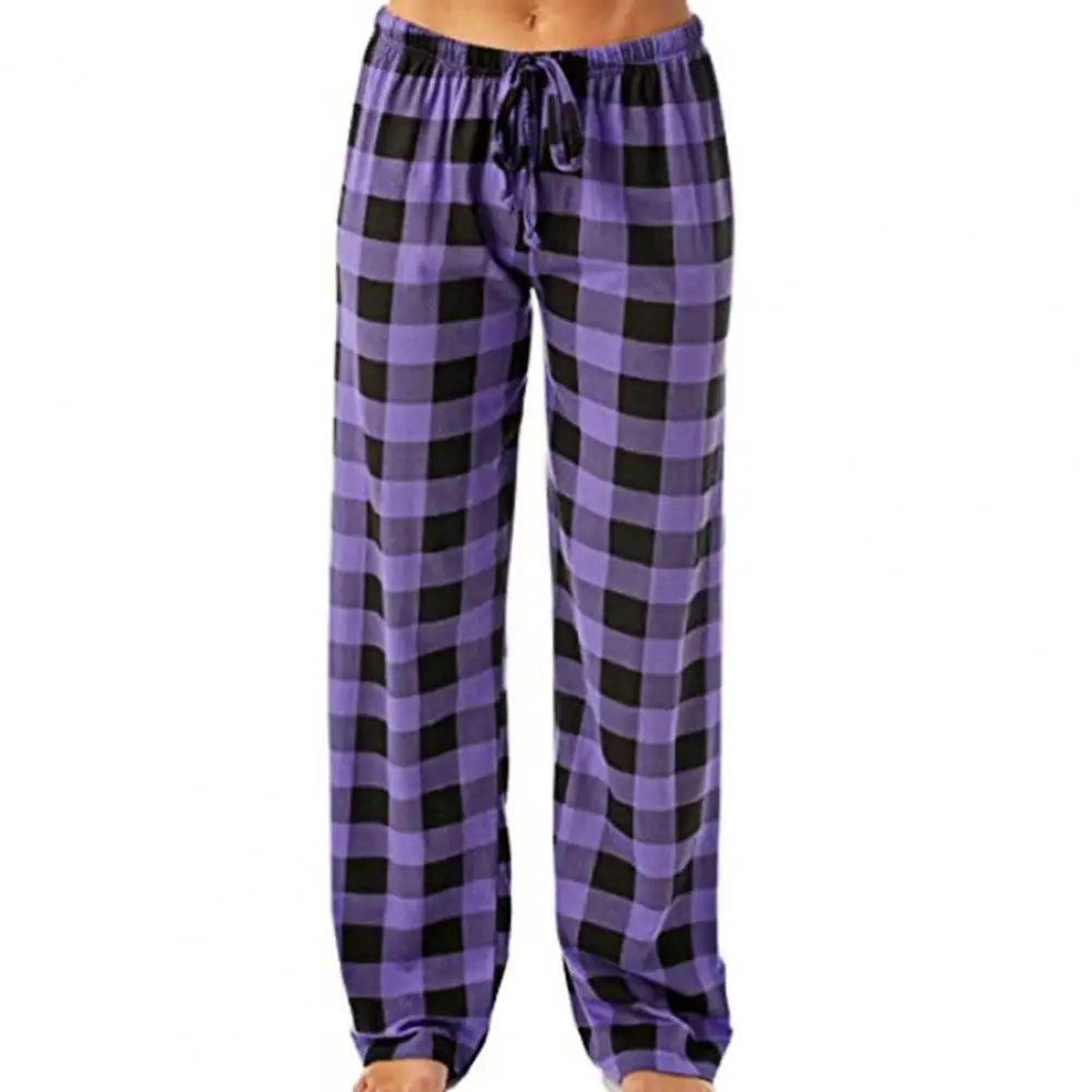 

Women Sleep Pants Plaid Pattern Pajama Pants High Elasticity Wide Legs Cotton Loose Ladies Trousers pantalones de muje