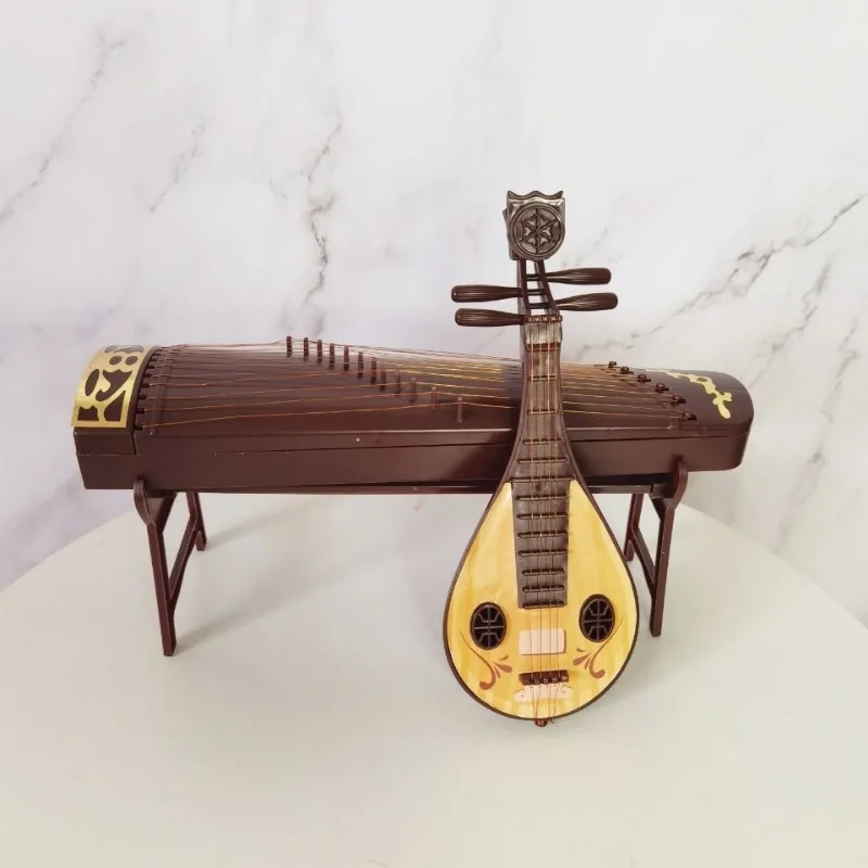 Tela clássica Fan Xiao Guzheng Brinquedos Instrumento Musical, Antique Boneca Acessórios, Estilo chinês Ornamentos Props