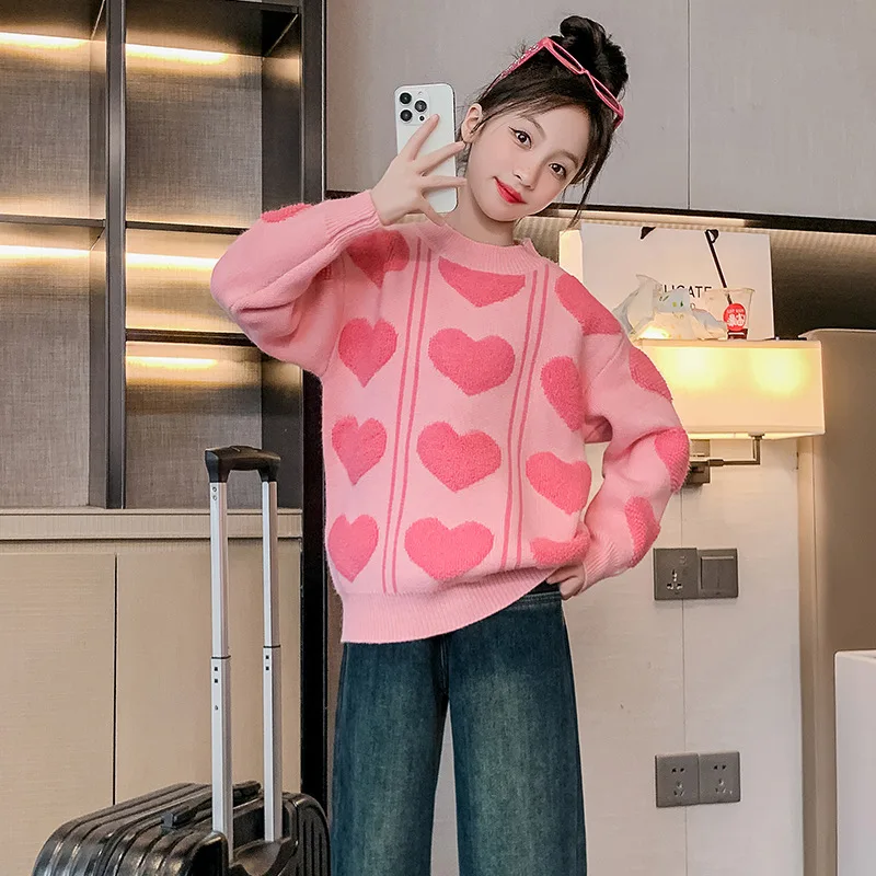 

Girls' sweater autumn and winter little girl bottoming knitted sweater winter thickened children's clothes