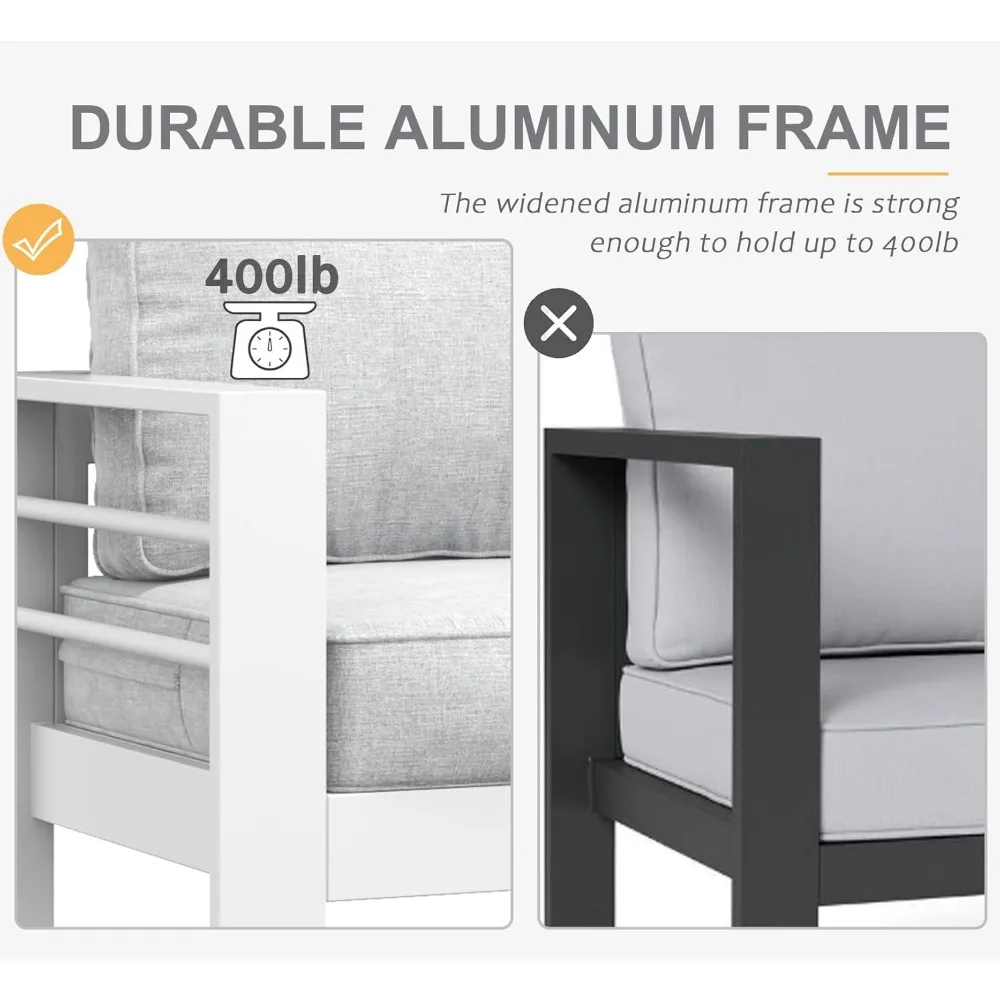 Outdoor Aluminum Furniture Set, 5 Pieces Patio Sectional Conversation Chat Sofa Modern Seating Set with Coffee Table