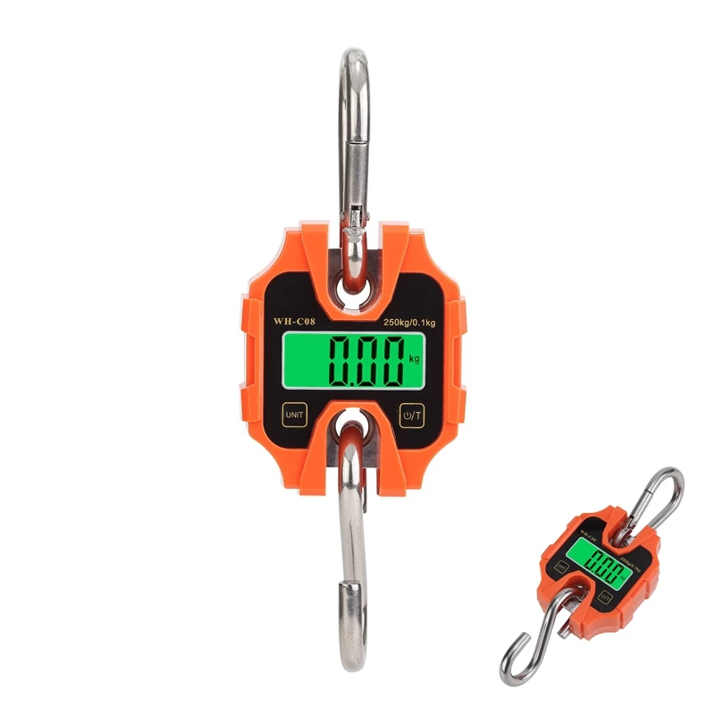 100kg Mini Electronic Crane Scale Heavy Duty Hanging Weighing Hook Steelyard Portable LCD Industrial Livestock Scales 250kg