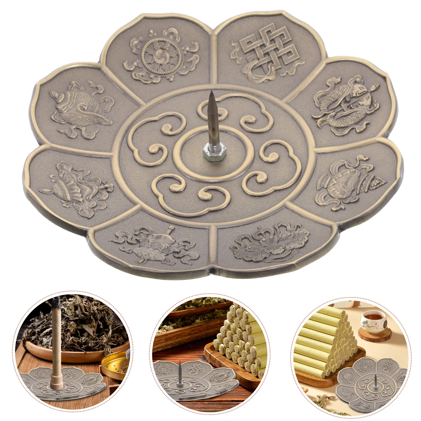 

Small Round Incense Tray Metal Holder for Burning Sticks Decorative Plate Centerpiece Tray Coffee Table Decor Aesthetic Incense