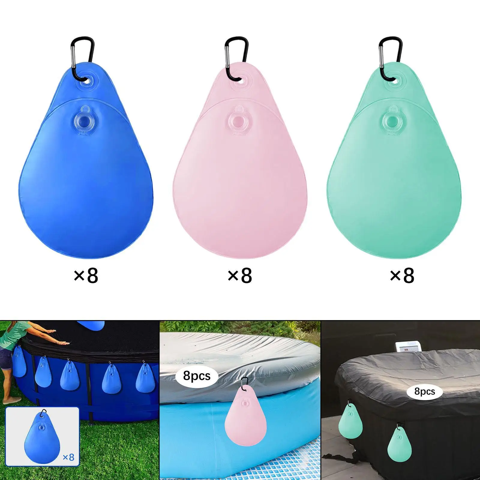 8Pcs Pool Cover Weights with Hooks High Performance Swimming Pool Cover Hanging Bag for above Ground Swimming Pool Closing Kit image 3