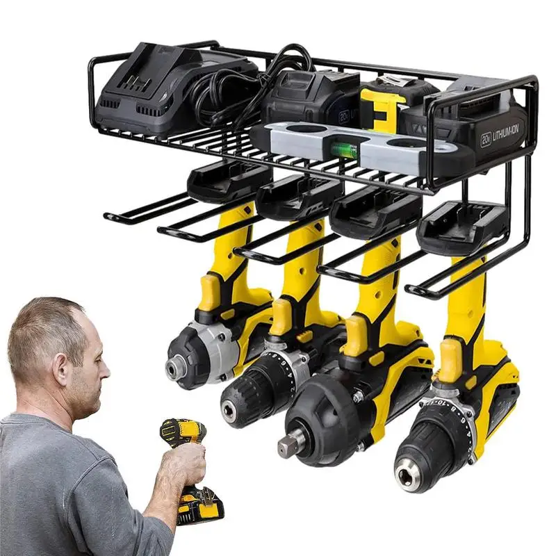 Metal Tool Storage Rack Wall Mounted Power Tool Organizer Rack Storage Large Utility Tool Shelf Portable Heavy Duty Tool Storage