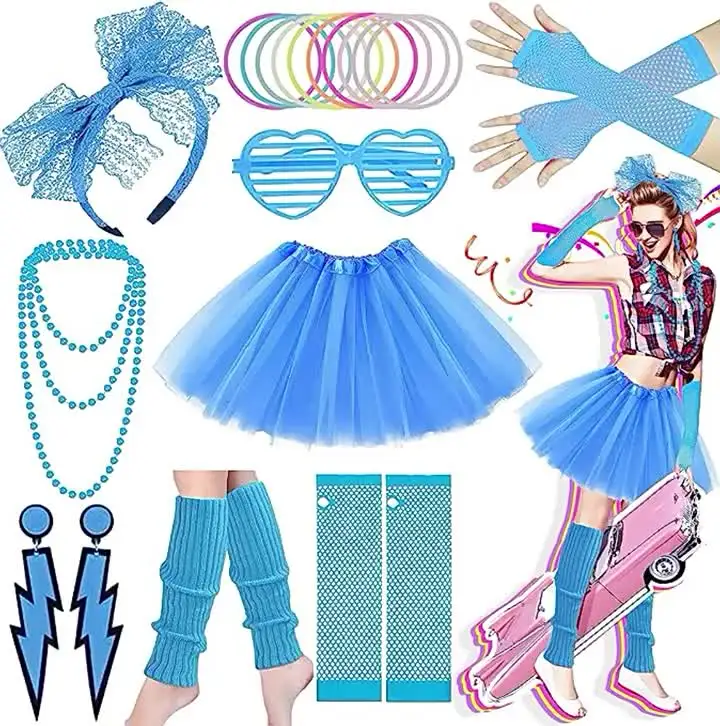 Accesorios Disfraz Años 80 Mujer - Diadema, Guantes, Collar, Calentadores Piernas | Pack Completo Morado Accesorios Disfraz Años 80 Mujer - Diadema, Guantes, Collar, Calentadores Piernas | Pack Completo Morado