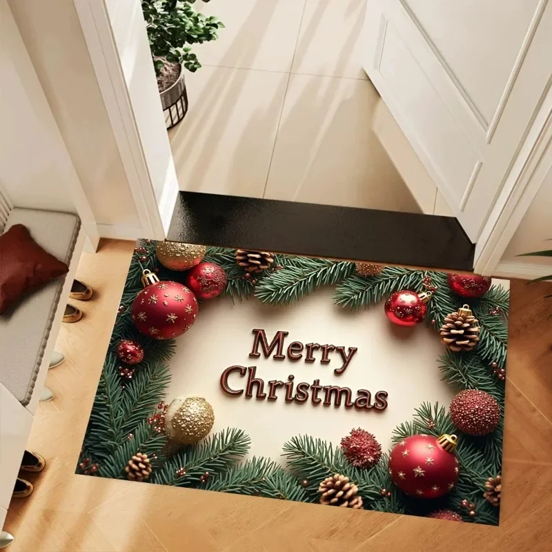 

RAKKS Christmas Carol Festive Series Crystal Velvet Printed Carpet Entrance Door Mat Foot Mat Bathroom Small Floor Mat Carpet.