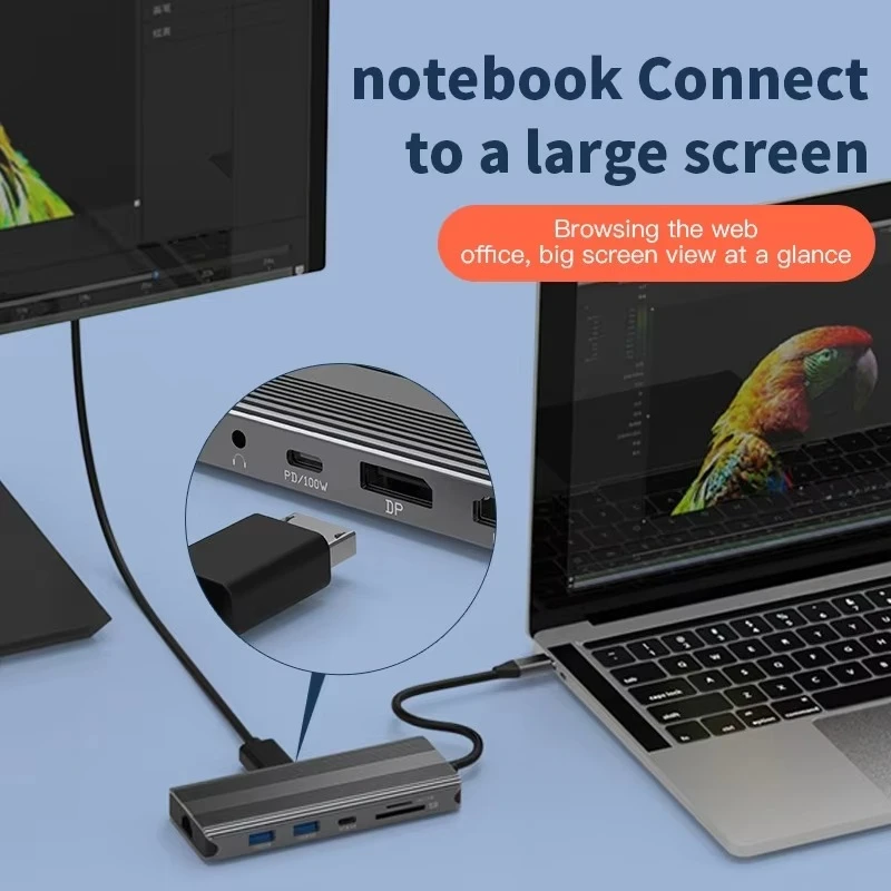 EE1 10 In 1 Type C Hub USB C Hub USB C to Displayport and HDTV 8K 30Hz Ethernet Hub Multiport Adapter Docking Station Dual Monit