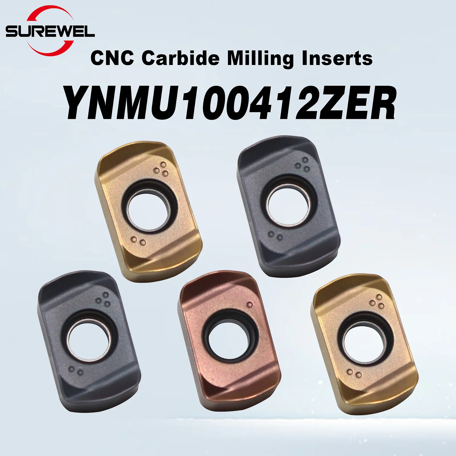 

SUREWEL Двусторонний фрезерный резец YNMU100412ZER, совместимый с твердосплавными вставками ENMU0303ZER для высокопроизводительной фрезеровки MXG с резьбовой головкой для ЧПУ