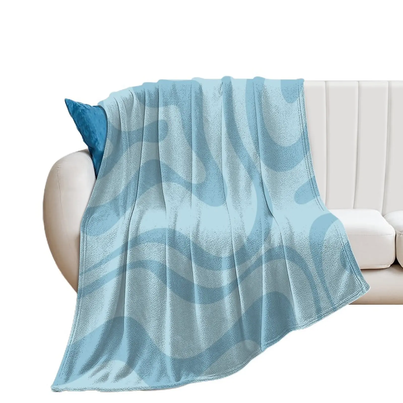 

Retro Modern Liquid Swirl Abstract Pattern Square in Light Aqua Blue Throw Blanket Flannel Vintage halloween Hairy Blankets