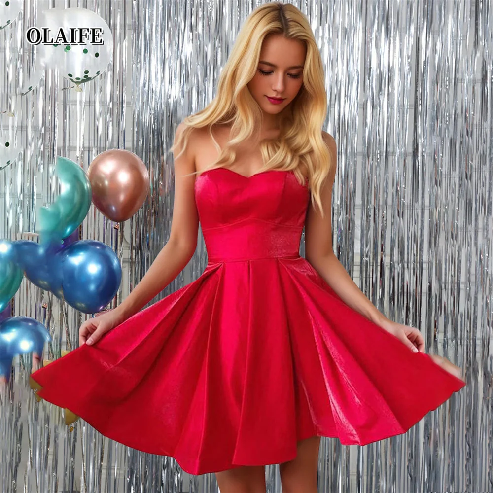 A-Line Princess Strapless Sleeveless Short Satin Mini Party Dance Cocktail Homecoming Dress Vestidos De Graduación