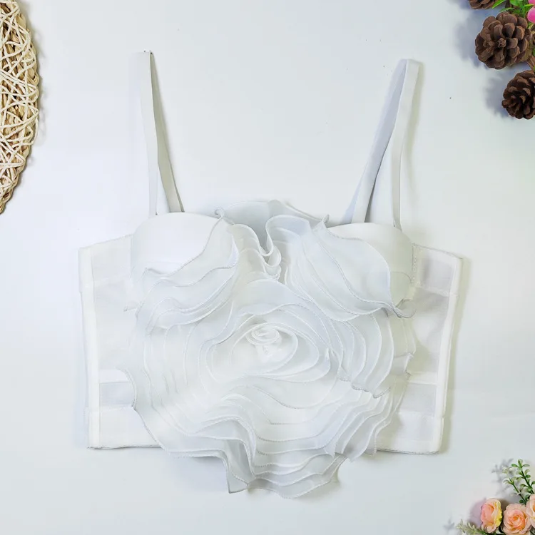 A858 Dropshipping Modna Koszulka na Ramiączkach dla Dziewcząt i Kobiet, Urocza Sukienka Wspomnień, Modna Odzież Sceniczna do Tańca z Siateczką i Kwiatowym Gorsetem 3D