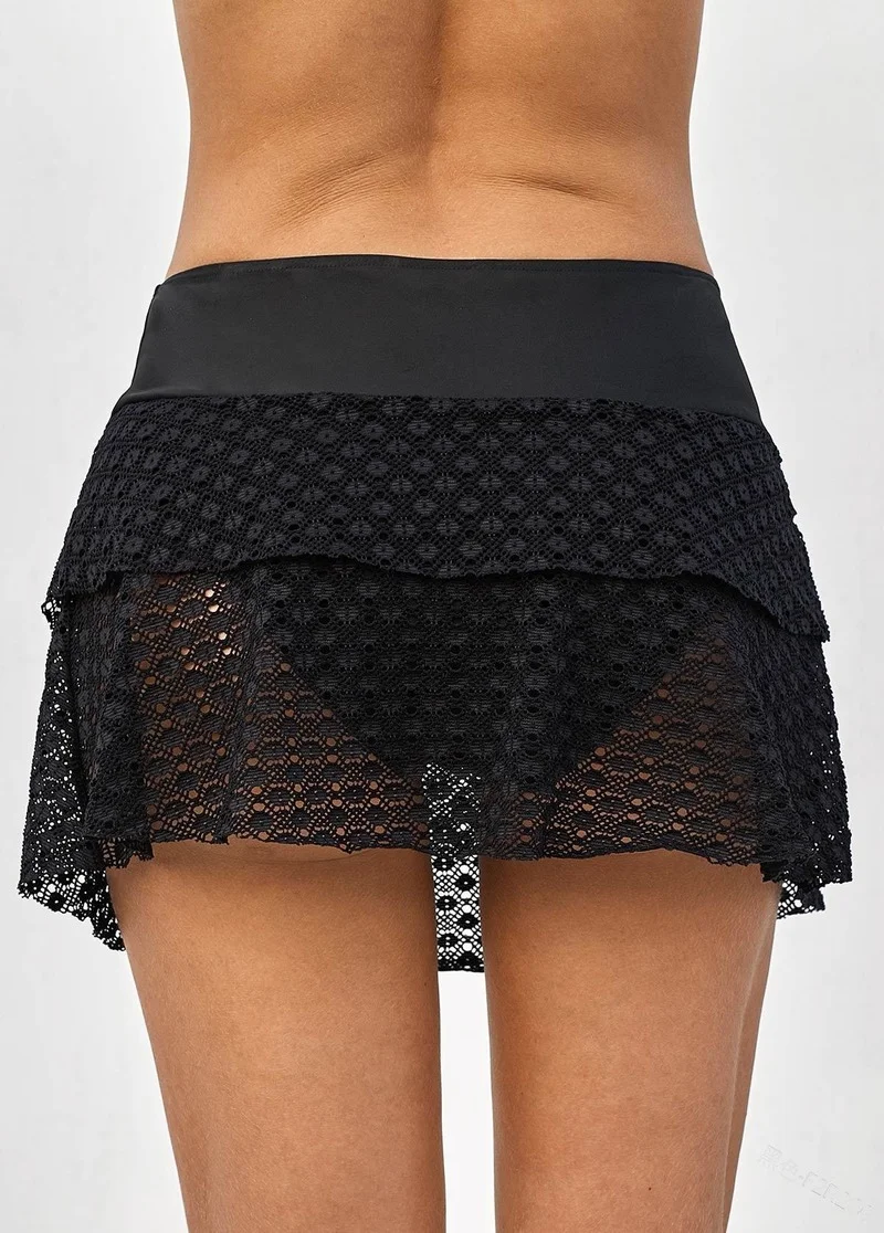 Zomer Plus Size Effen Kleur Perspectief Plus Size Een Lijn Mini Rok Hollow Mini Rok Holiday Hoge Taille Sexy Strand korte Rok