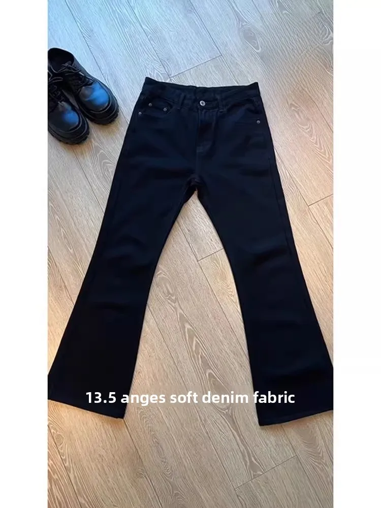 

American Sle Thiened Fce Lined Bell Bot Jeans Men's Winter High Street Slimming Long Leg Effect Straight Leg Jeans