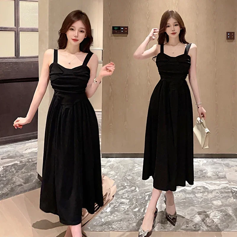 Estate sweetheart neck senza maniche solid slim canotta abiti neri autunno donna Sexy a-line Maxi Dress abiti da sposa donna