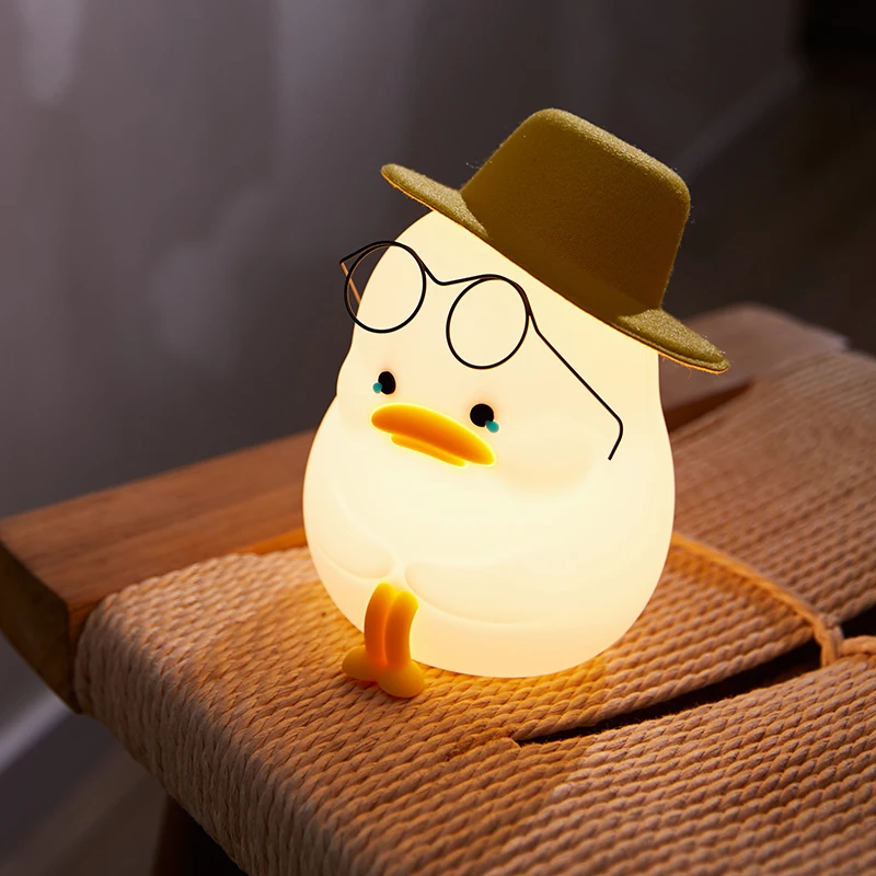 Kawaii Duck Night Light Cute Cartoon USB Rechargeable Night Lamp Home Table Bedroom Decoration Lovely Birthday Gift for Kids