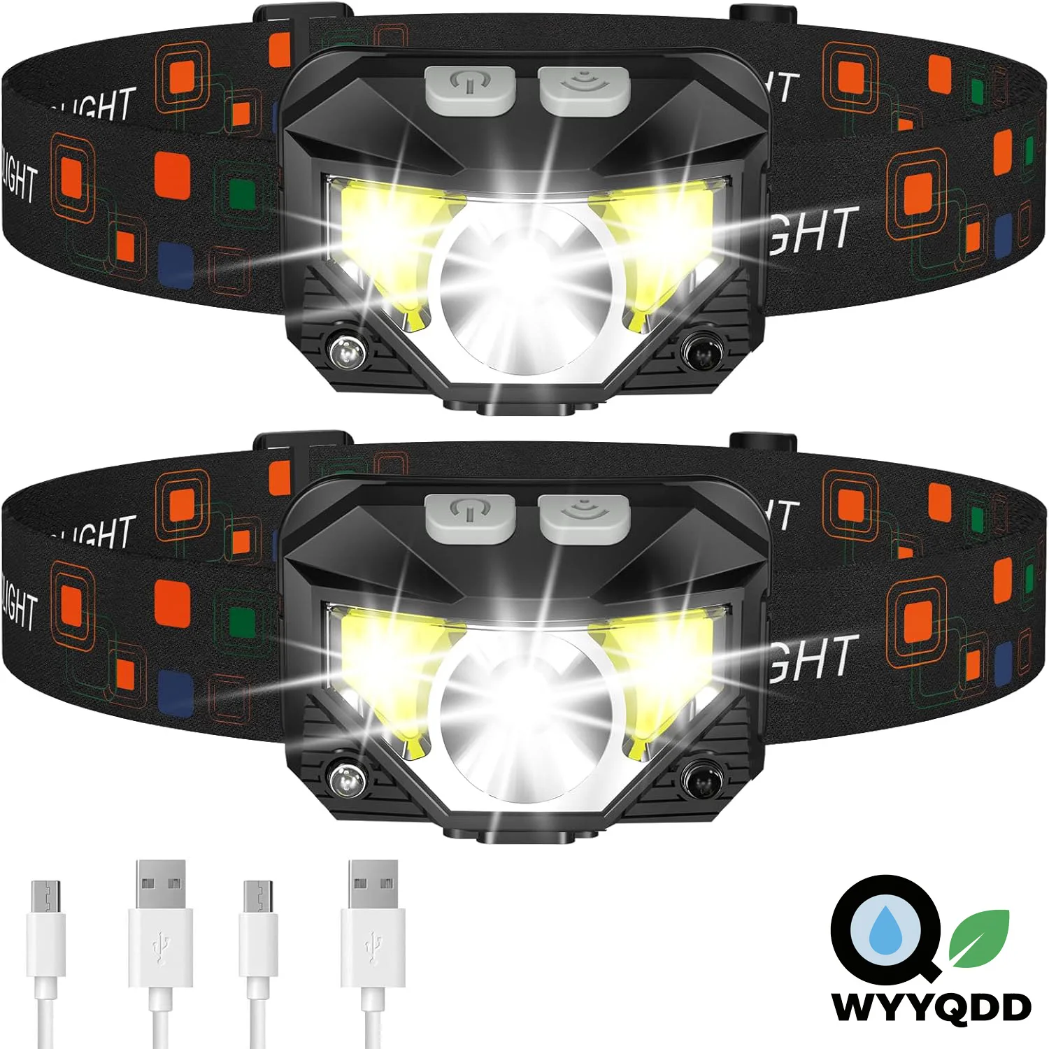 

WYYQDD Ultra-Light LED Rechargeable Headlamp: Waterproof Motion Sensor, White Red Light, 8 Modes for Outdoor Camping