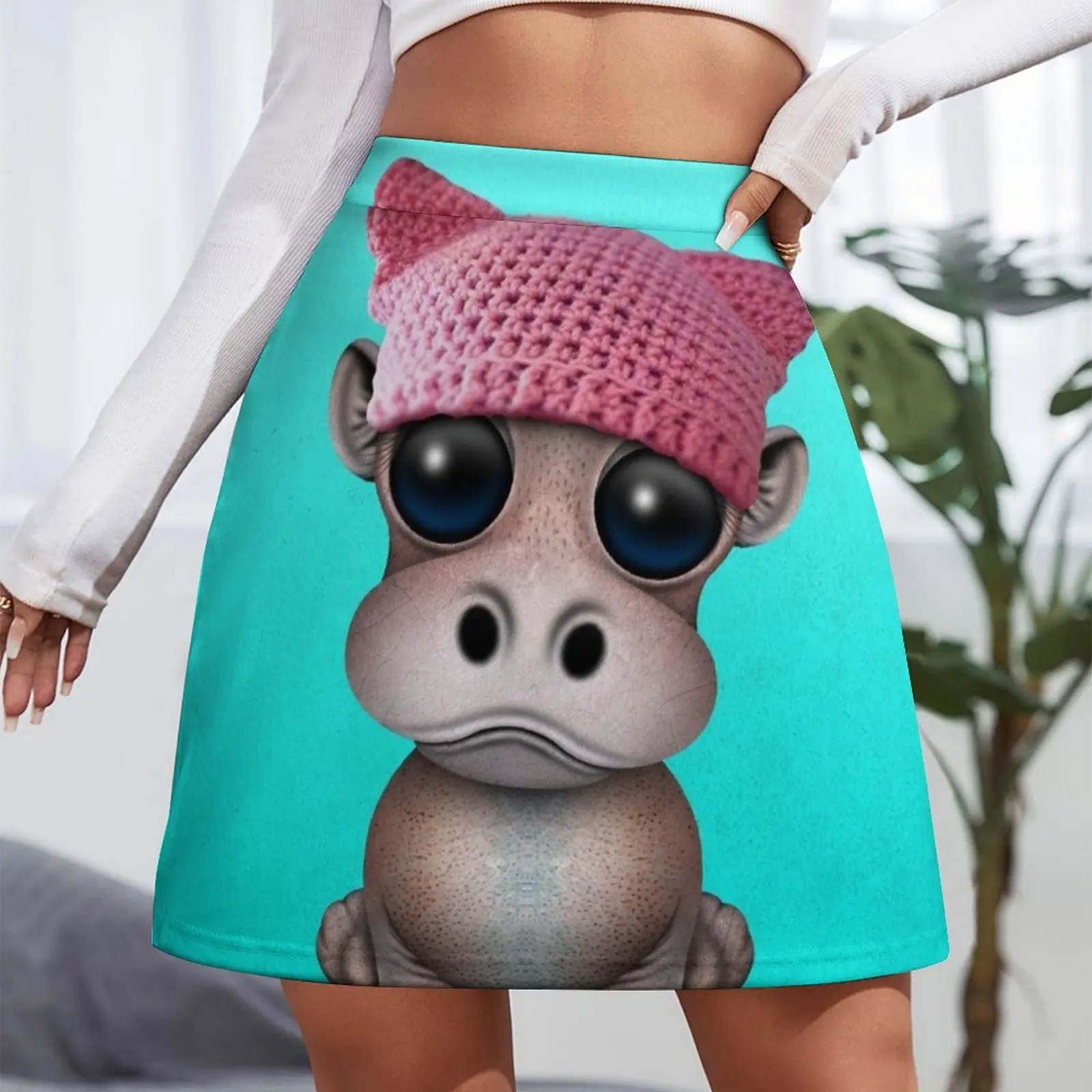 Cute Baby Hippo Wearing Pussy Hat Mini Skirt night club outfits skirt for woman skirt for women luxury women skirts