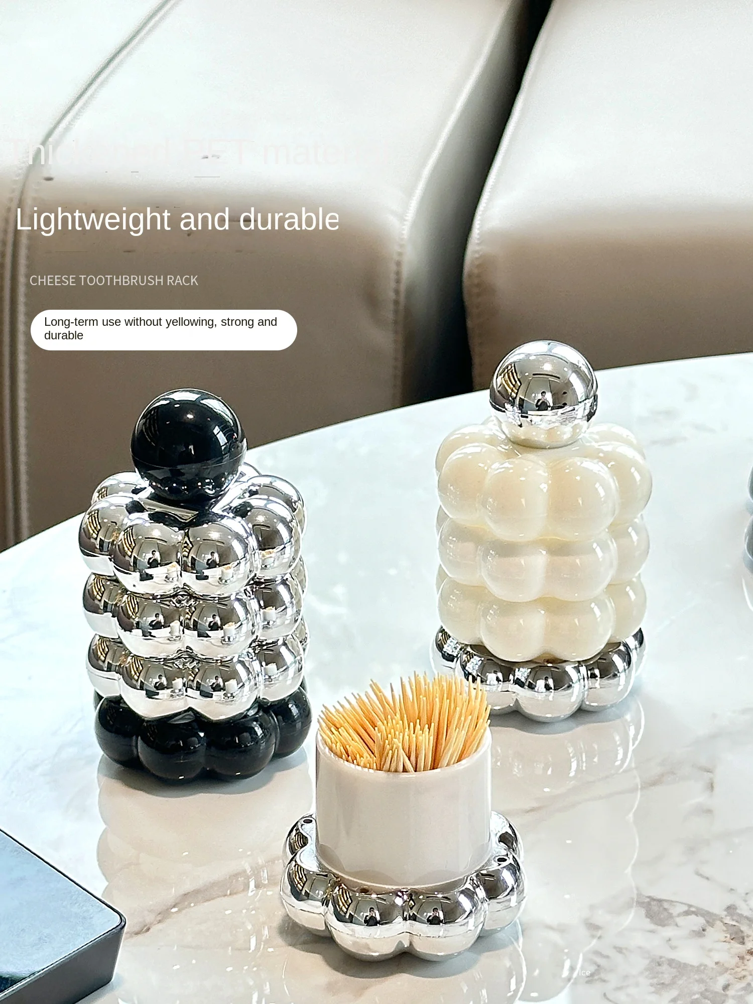 Electroplated Silver Spherical Ceramic Toothpick Box with Lid Dustproof Storage Jar Home Luxury Cotton Swab Box Home Decoration