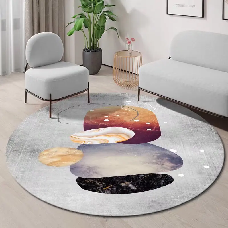 Nordic Abstract Decorative Round Rug for Living Room INS Light Luxury Lounge Bedroom Carpet Easy Cleaning Coffee Tables Mat 러그