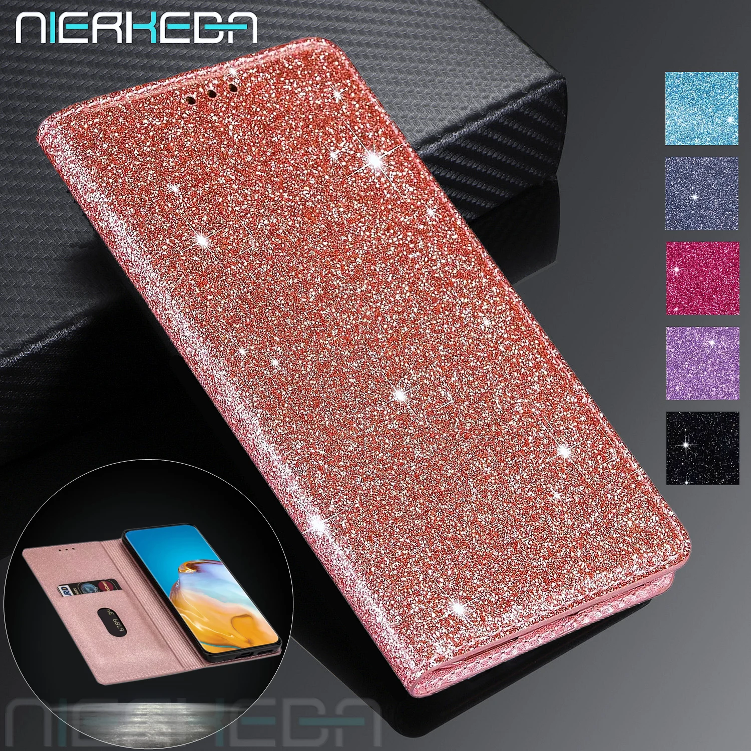 Glitter Leather Case for Redmi Note 12S 11S 10S 9S 12 10 9 8 Pro 5G XiaoMi Mi Poco X5 X4 F5 M4 F3 M3 X3 Bling Wallet Phone Cover