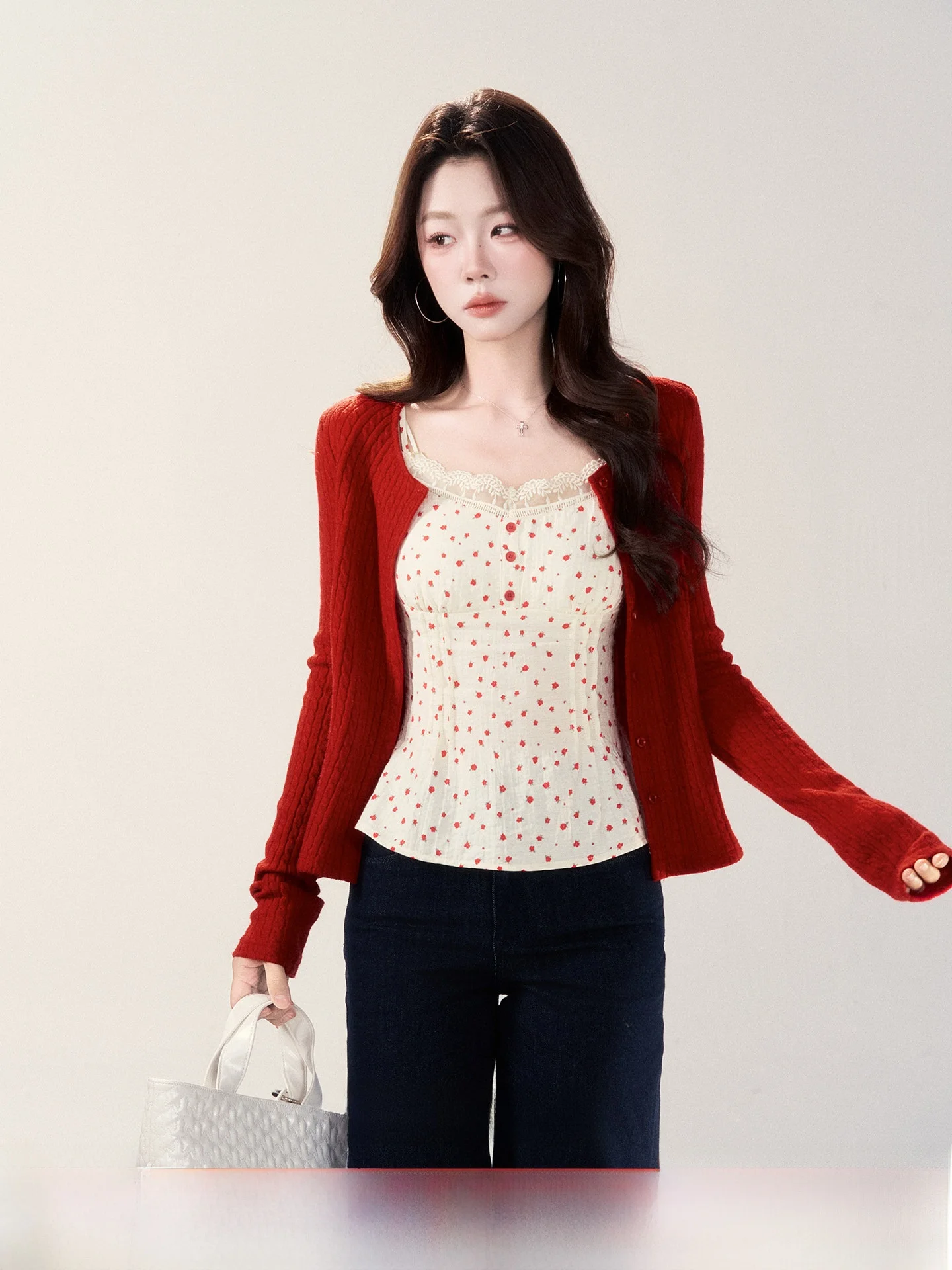 

Red Knitted Open Cardigan Women's Faion Spring 2026 Slimming High-End Versatile Personali Top One Small Wild Stberry