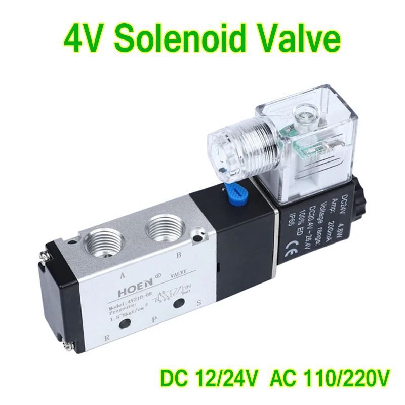 

5 Way 2 Position 4V Solenoid Valve DC/AC-12/24/110/220V Pneumatic Parts Air Control Valve 4V110-06 4V210-08 4V310-10 4V410-15