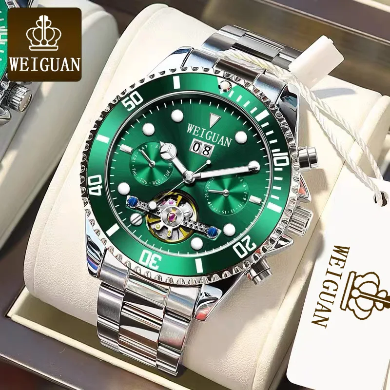 WEIGUAN Men\'s Watch Green Water Ghost Calendar Mechanical Watch High End Simple Cross Border Waterproof Watch T823F