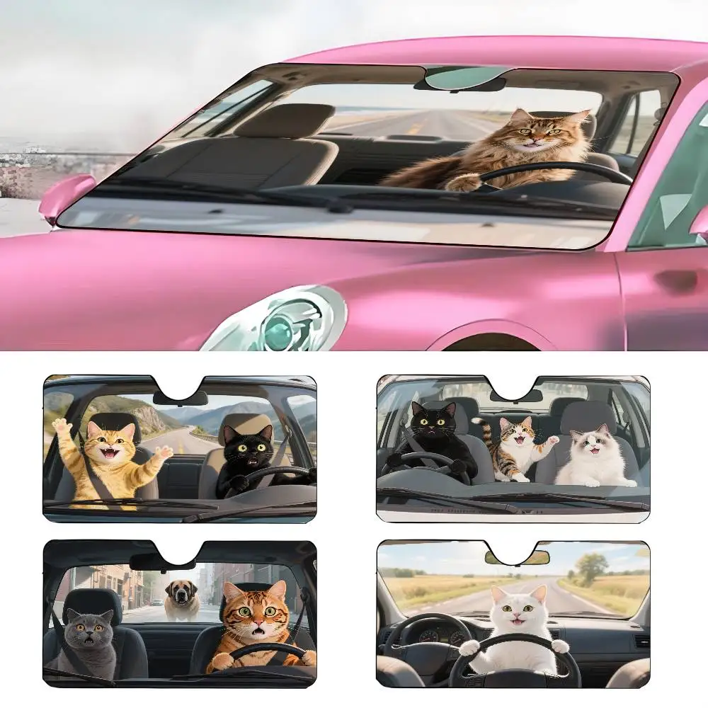 

Забавный Drive Cat, реалистичный крутой автомобильный солнцезащитный козырек, зонтик, лобовое стекло автомобиля, солнцезащитный козырек, защита от ультрафиолета и внутренний охладитель
