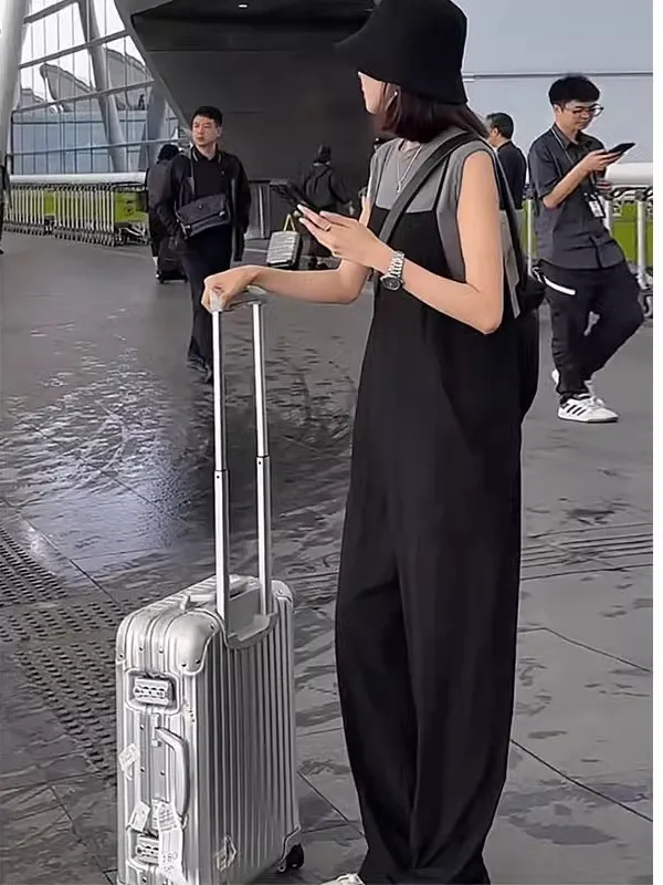 

High Waist Overalls Women's Summer New Loose Straight Casual Anti-Aging Wide Leg Jumpsuit Holiday Faion Set Two-Piece Suit