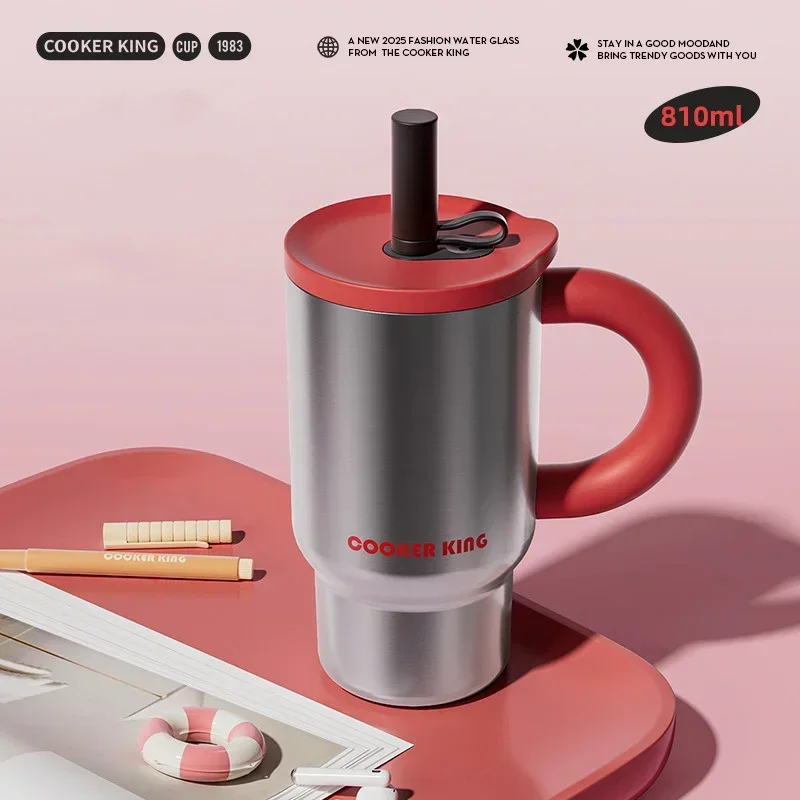 طباخ كينغ في المخزون 810 مللي كوب قارورة عازلة الفولاذ المقاوم للصدأ كوب بقشة الدفء والبارد كوب قهوة مع مقبض زجاجة ماء #6