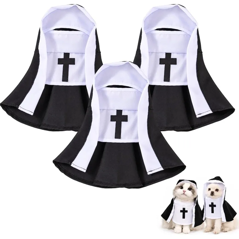 Hooded Cross Design Cosplay Outfit Funny Halloween Pet Nun Costume Cute Photo Prop for Small Medium Dogs Cats Party Pet Supplies